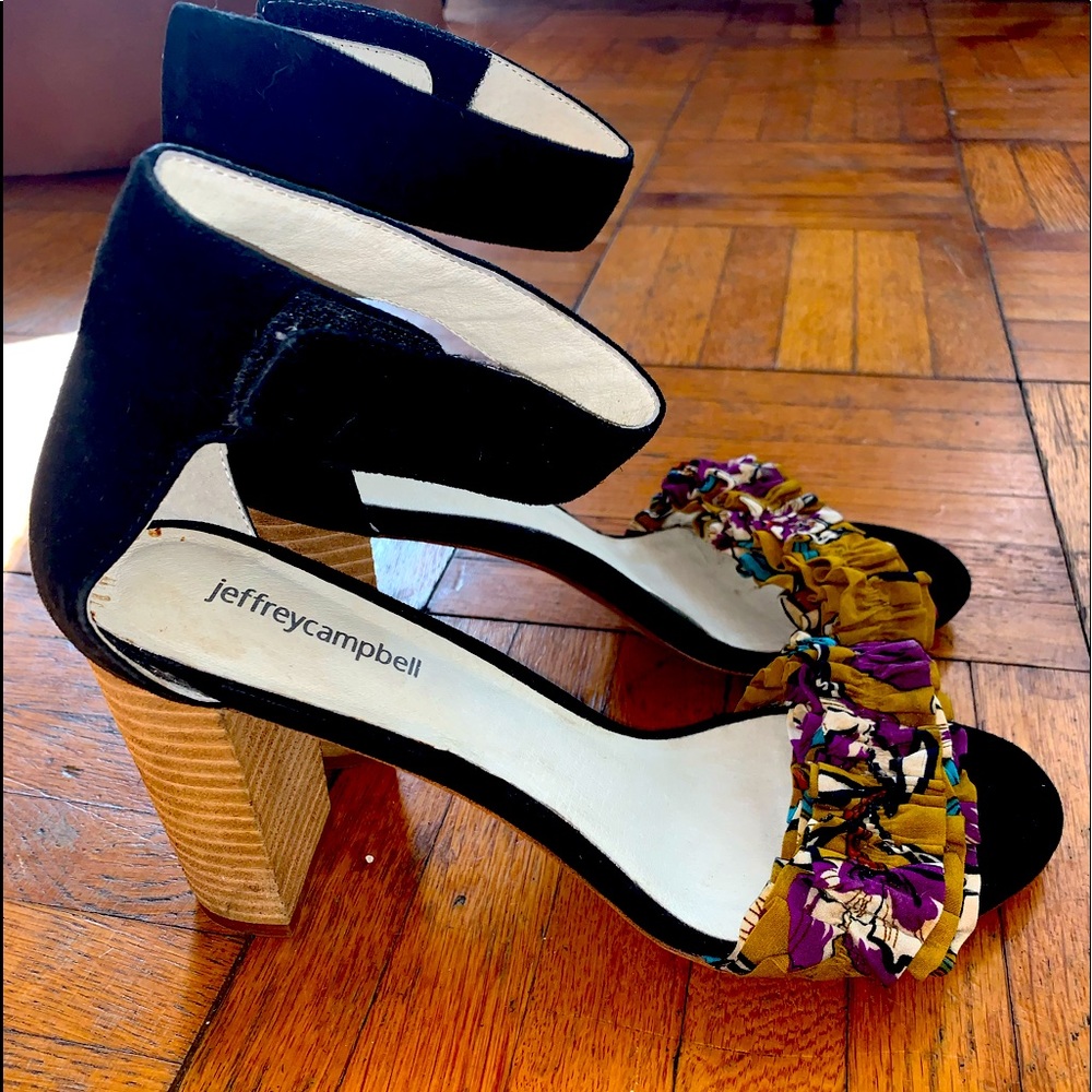 Jeffrey Campbell Suede Ankle Strap Wooden Heel Fabric Toe Box Shoes Size 11